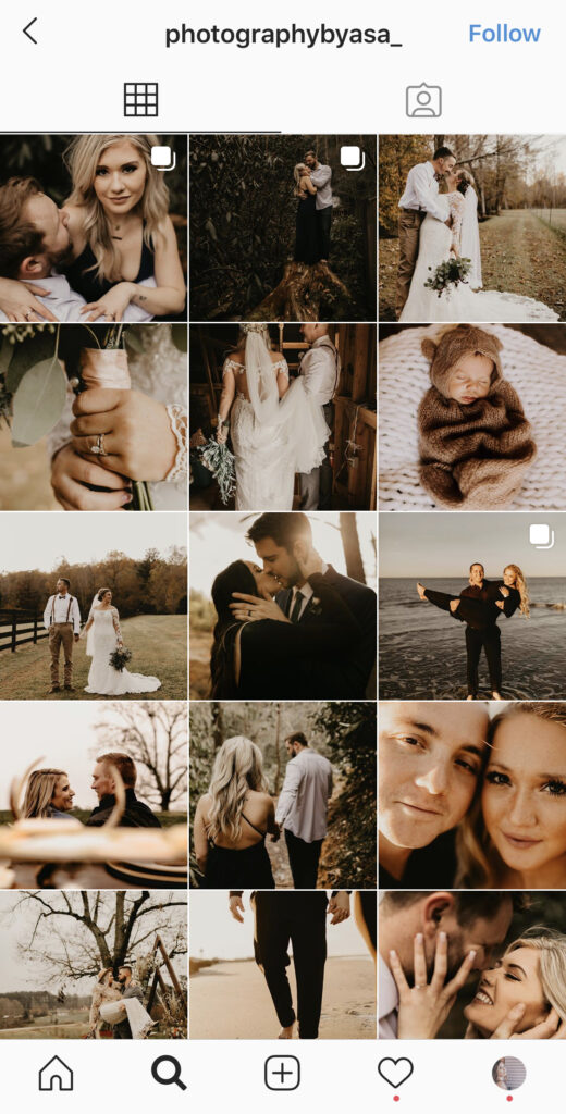 Screenshot of Instagram 9-grid with browns, light skin tones, and creams