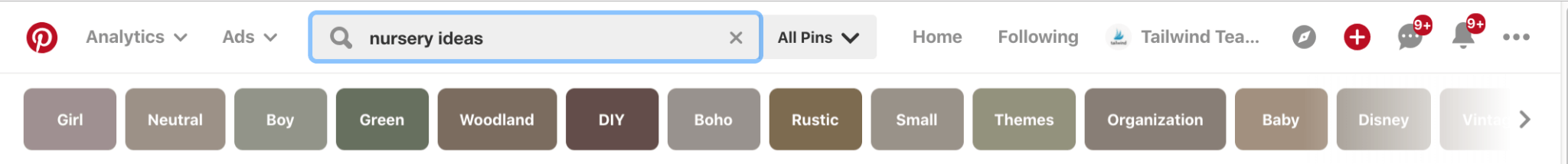 Guided search for nursery ideas on Pinterest
