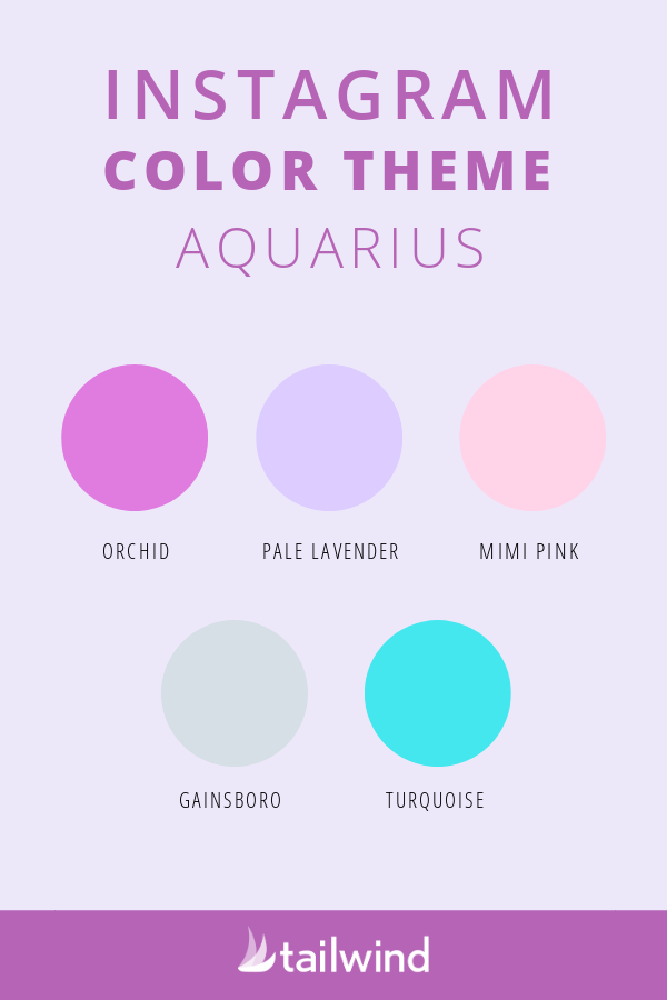 Aquarius Instagram Color Theme with examples of each color mentioned.