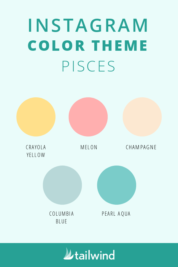 Pisces Instagram color scheme with examples of each color mentioned.